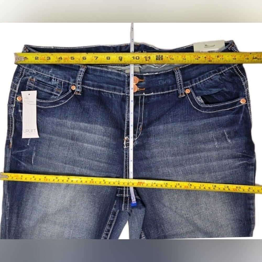 Vanity Uplift Orange Stitch Flare Blue Jeans 33x33 Mid-rise Women's NWT - Picture 14 of 15